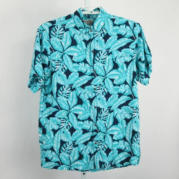 Kenny Flowers Shirt Mens 2XL Blue Floral Rayon Short Sleeve Button Up Island